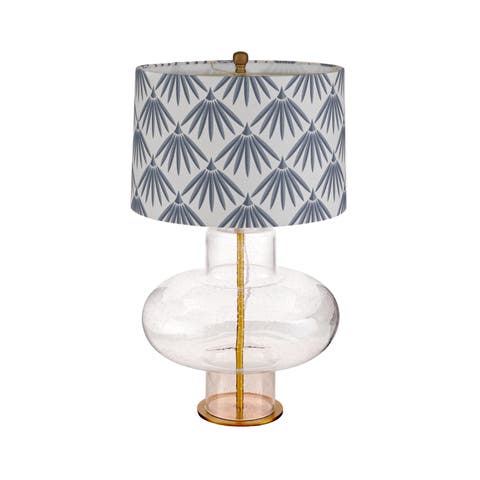 Glass & Linen Table Lamp with Metal Band Base