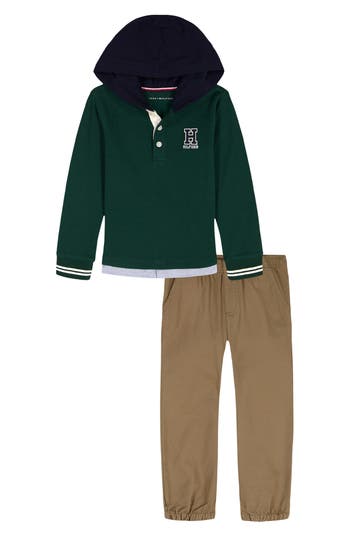 Tommy Hilfiger Kids' Hooded Henley & Joggers Set In Green