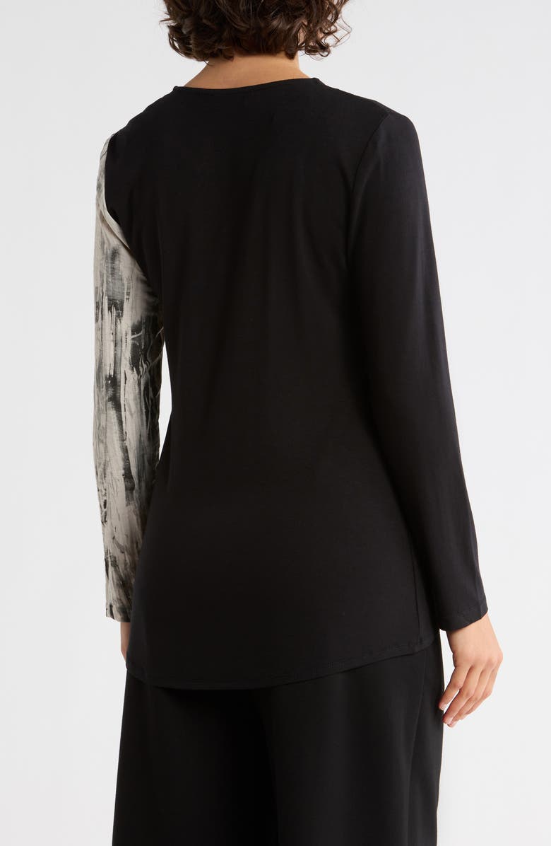 PATRIZIA LUCA Mixed Media Long Sleeve Top, Alternate, color, Black