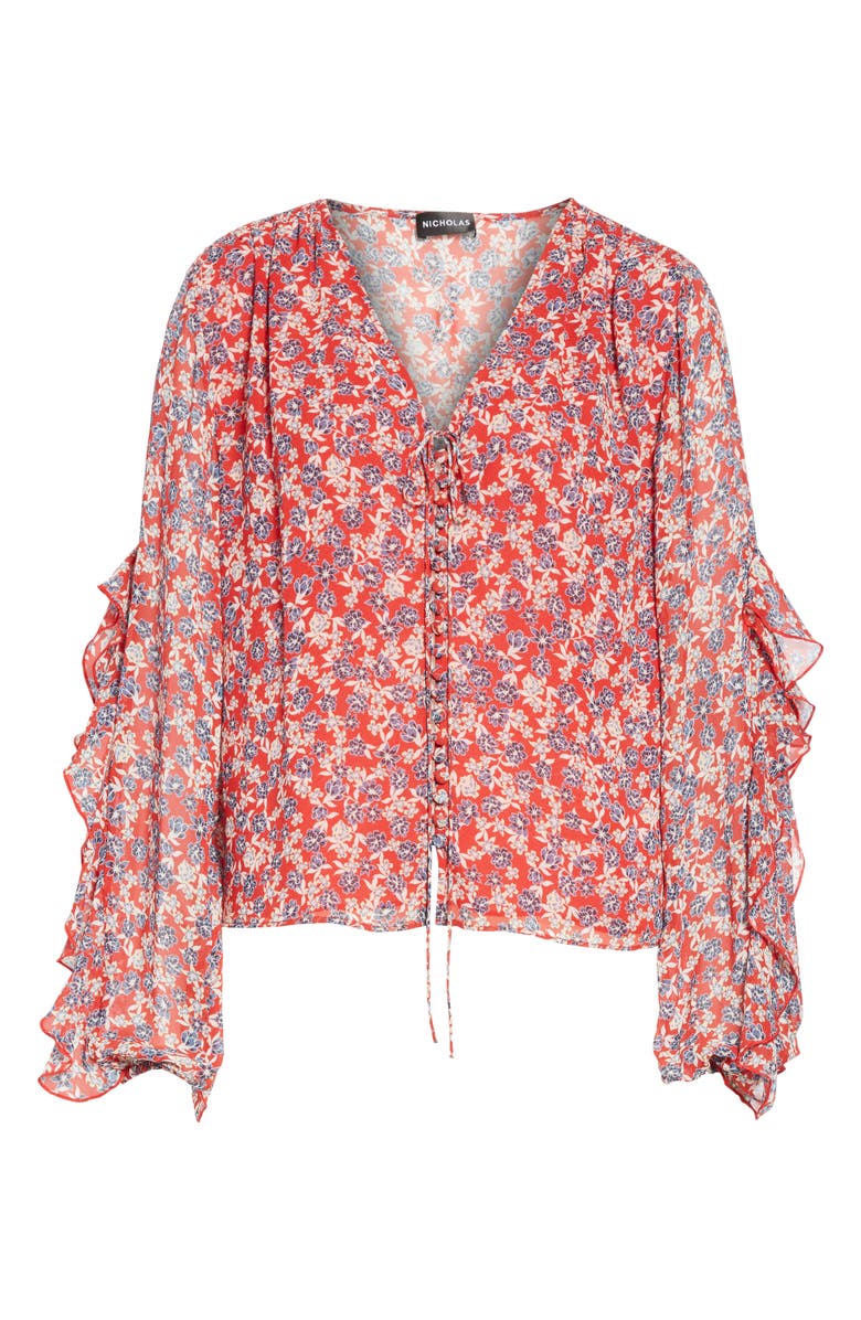 NICHOLAS Red Blossom Silk Blouse, Alternate, color,