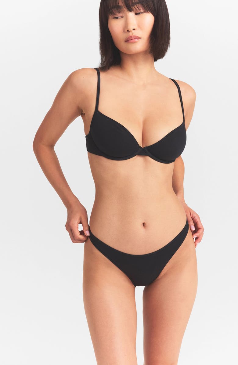 SKIMS Everyday Cotton Thong, Alternate, color, Onyx