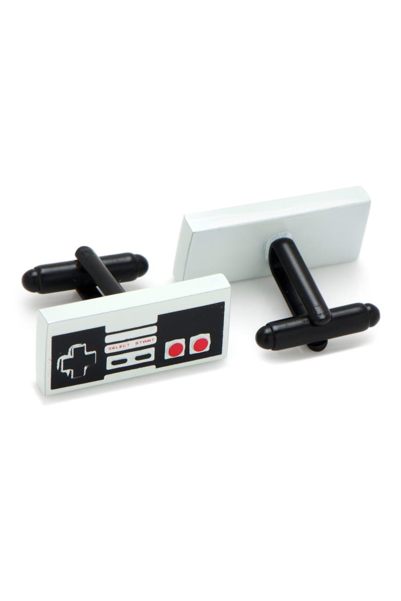 3D Vintage Game Cuff Links, Alternate, color, GREY/ BLACK