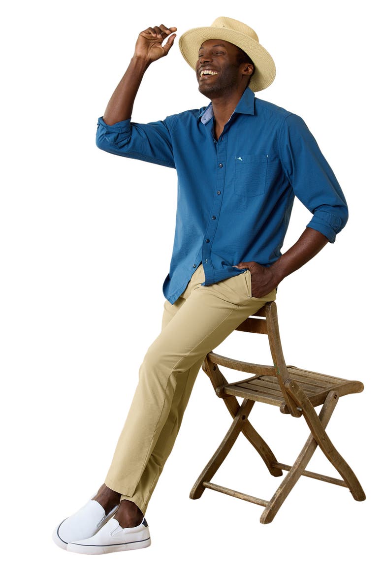 Nova Weave Flat Front Performance Seersucker Pants, Alternate, color, STONE KHAKI