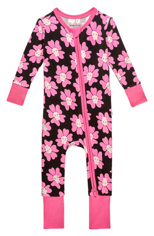 Posh Peanut Winifred Skull Floral Fitted Convertible Footie Pajamas in Black 