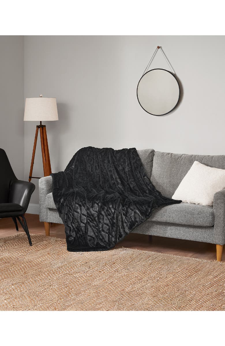 Lucky Brand Cable Knit Faux Fur Throw, Alternate, color, 