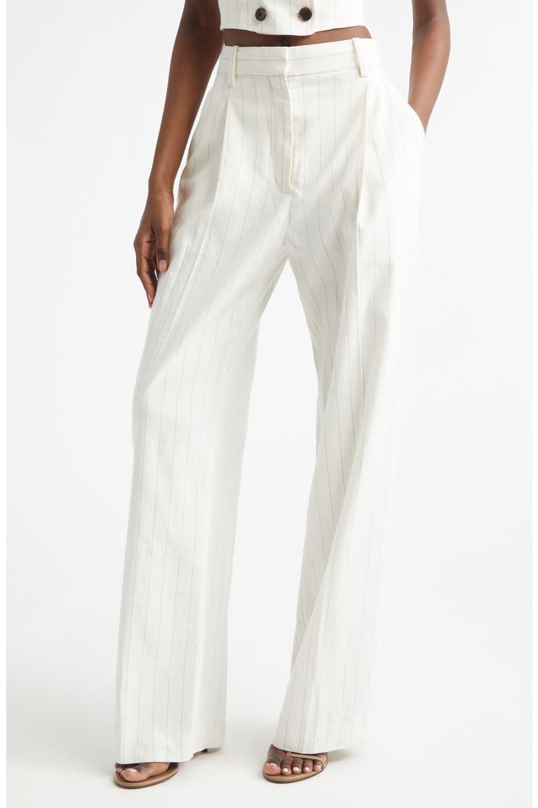 Winston Linen Blend Pinstripe Pants, Main, color, PEARL/ BROWN