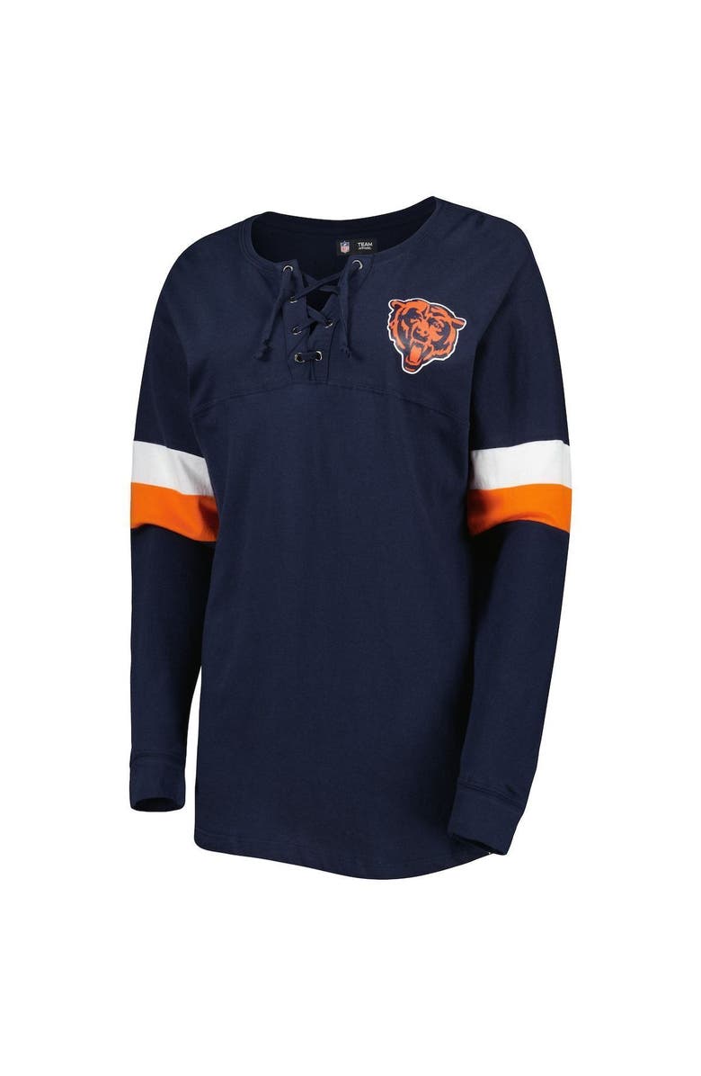 New Era Women's New Era Navy Chicago Bears Athletic Varsity Lace-Up Long Sleeve T-Shirt, Alternate, color,