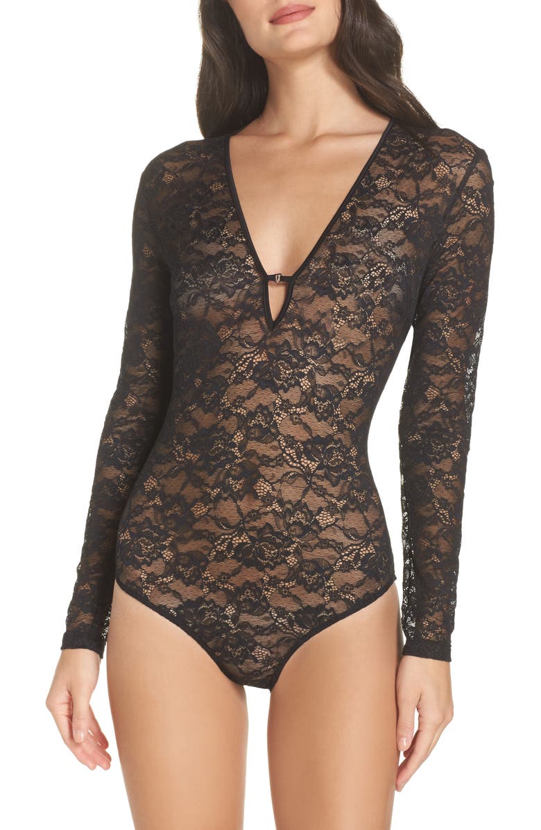 KENDALL + KYLIE Lace Bodysuit, Main, color, 