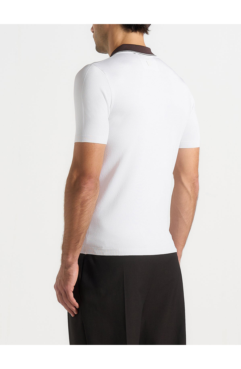 Manière De Voir Roux Contrast Detail Luxe Knit Polo Shirt, Alternate, color, White