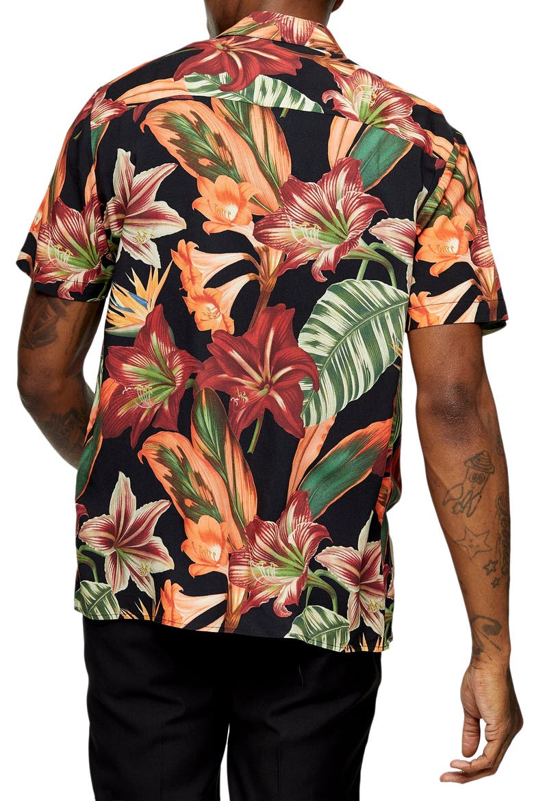 Lily Slim Fit Floral Short Sleeve Button-Up Shirt, Alternate, color, BLACK MULTI