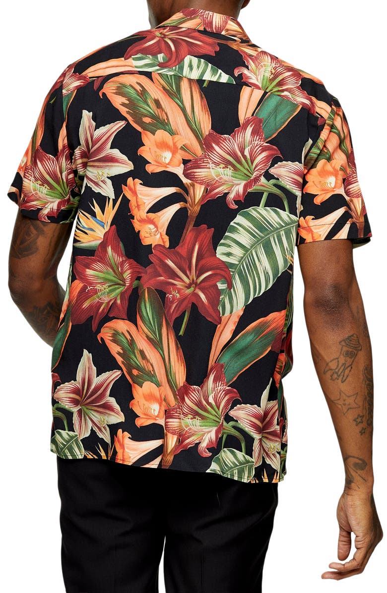 Topman Lily Slim Fit Floral Short Sleeve Button-Up Shirt, Alternate, color, 