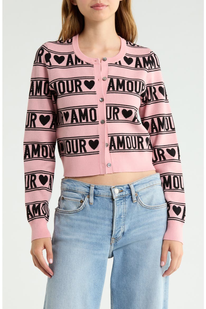 Amour Striped Cardigan, Main, color, BLACK/ BLUSH PETAL