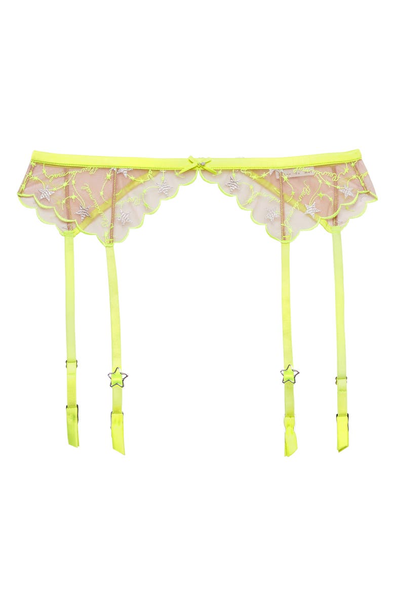 Fleur Du Mal Etoile Embroidered Mesh Garter Belt, Alternate, color, Neon Yellow