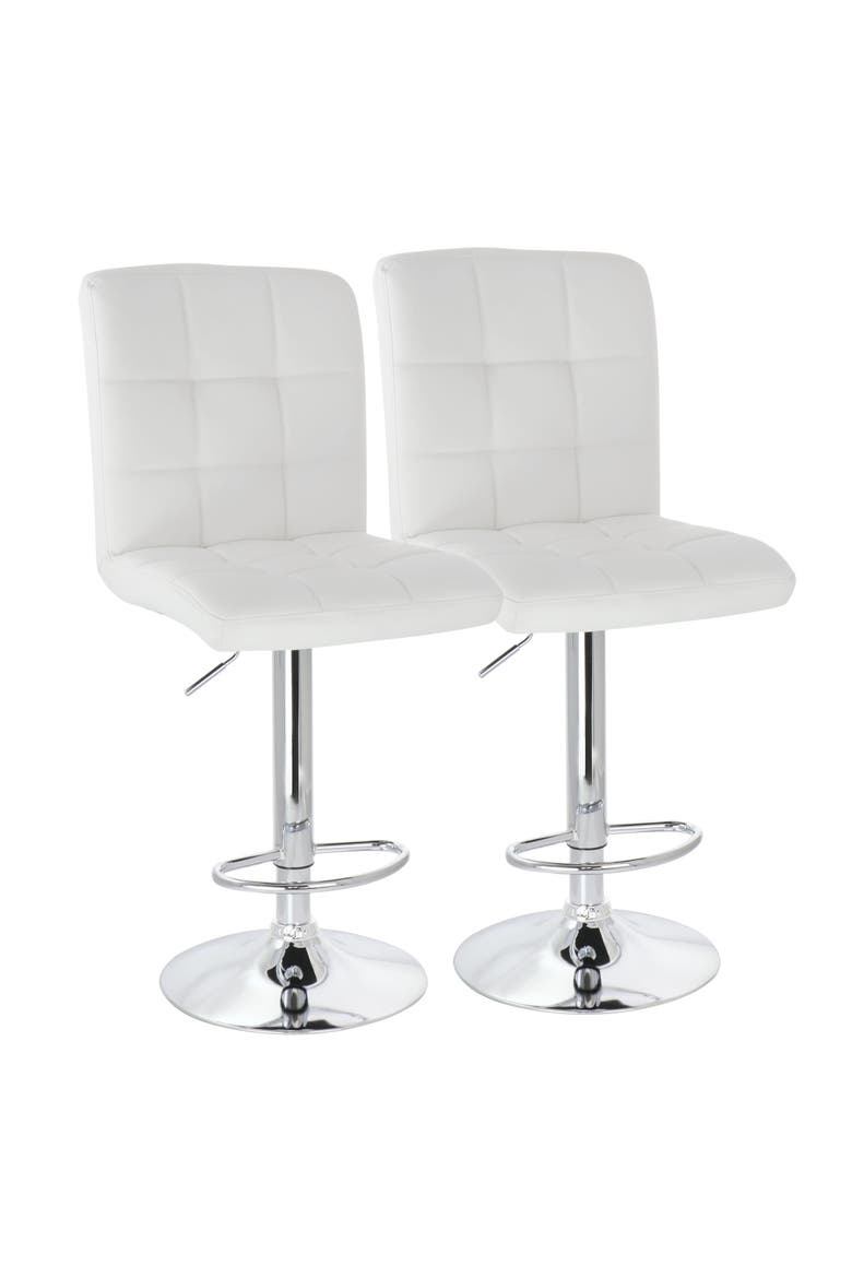2 Piece Square Tufted Faux Leather Adjustable Bar Stool, Main, color, White