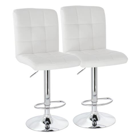2 Piece Square Tufted Faux Leather Adjustable Bar Stool