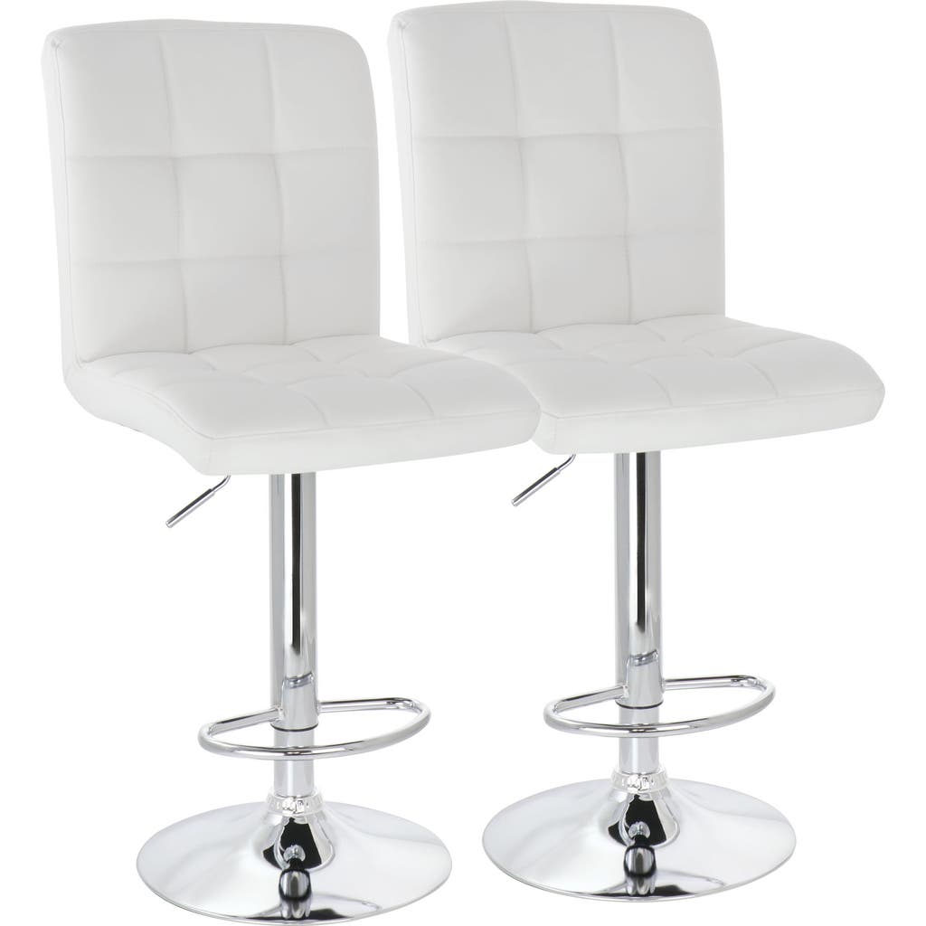 Elama 2 Piece Square Tufted Faux Leather Adjustable Bar Stool in White at Nordstrom