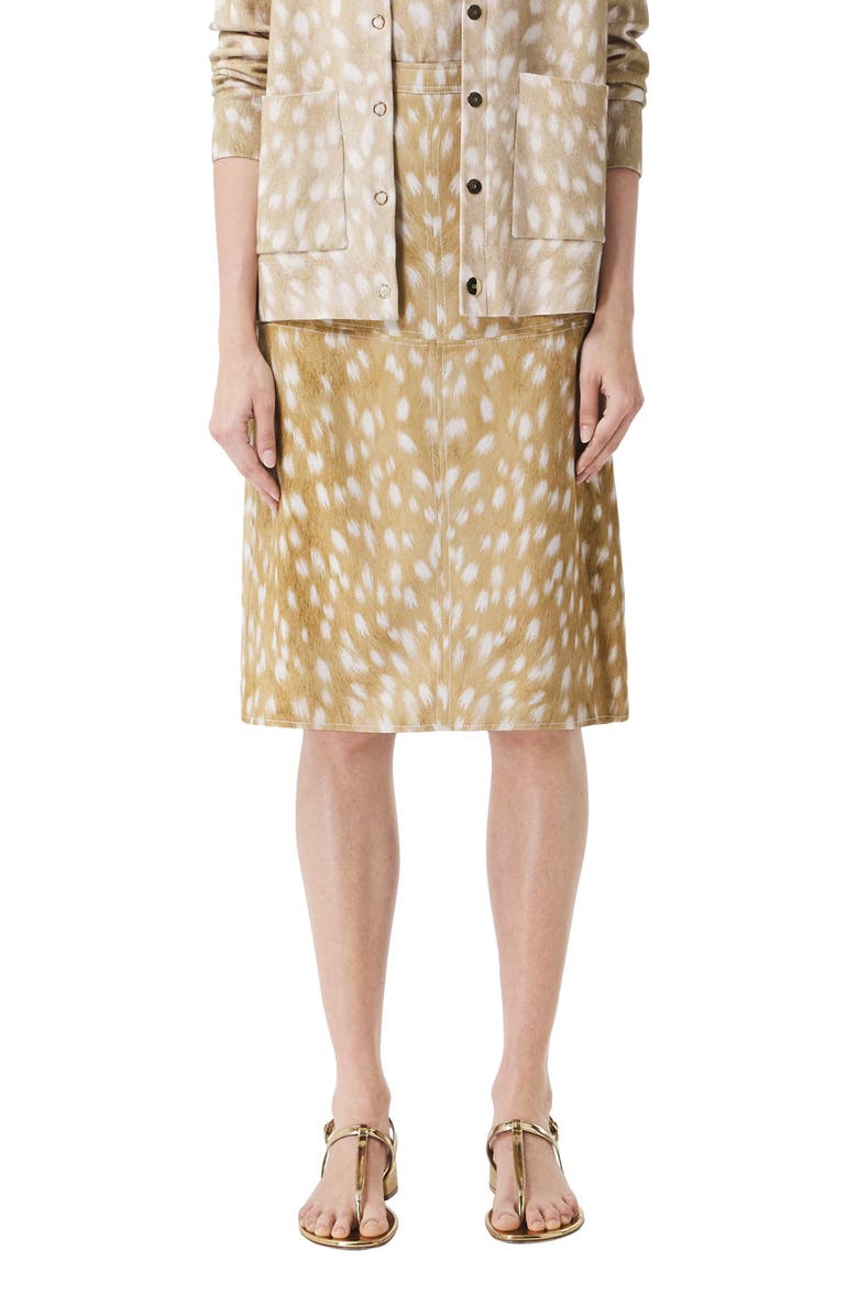 Burberry Alisa Deer Print Stretch Silk A-Line Skirt, Main, color, 