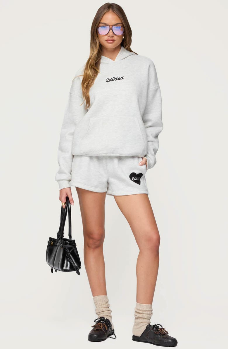 EDIKTED Big Love Embroidered Hoodie, Alternate, color, Gray-Melange
