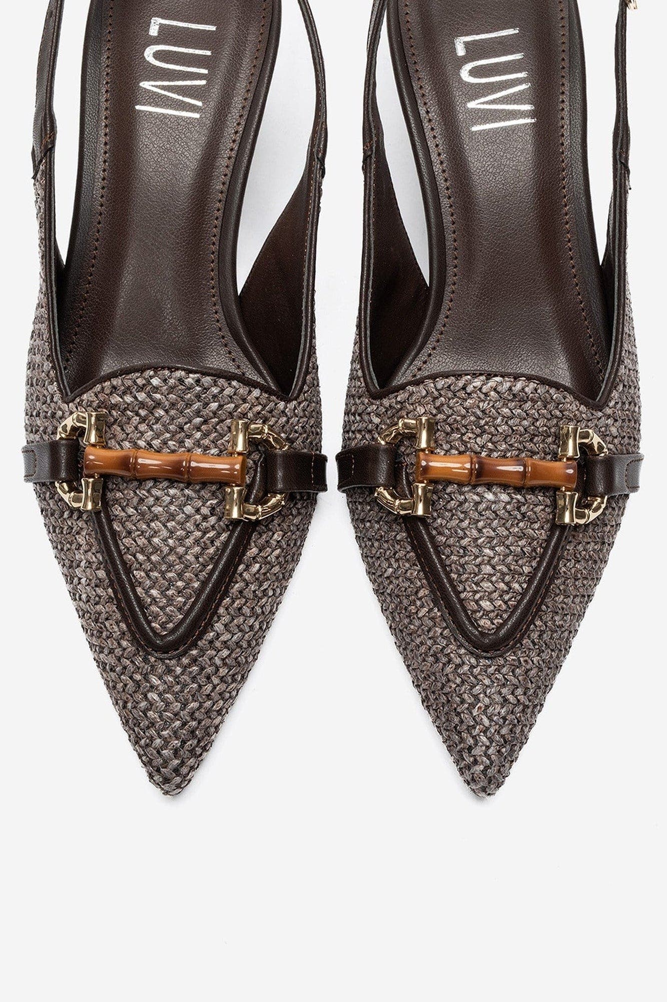 Osca Pointed Toe Buckled Slingback Pump, Alternate, color, Cognac Woven