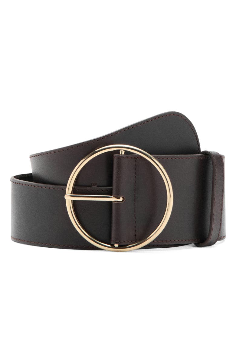 MANGO Round Buckle Leather Belt, Main, color, 