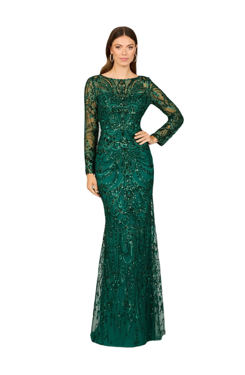 LARA New York Long Sleeve Lace Gown, Main, color, Green