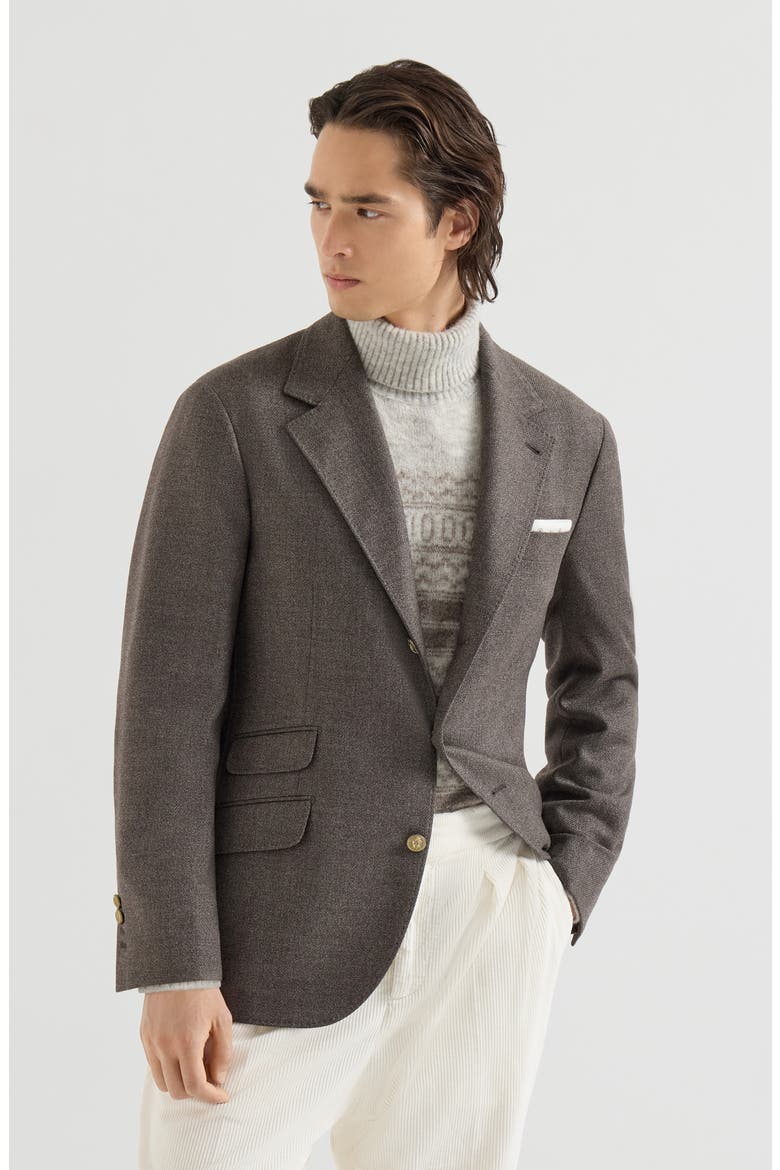 Mouliné virgin wool twill deconstructed Cavallo blazer, Main, color, Brown