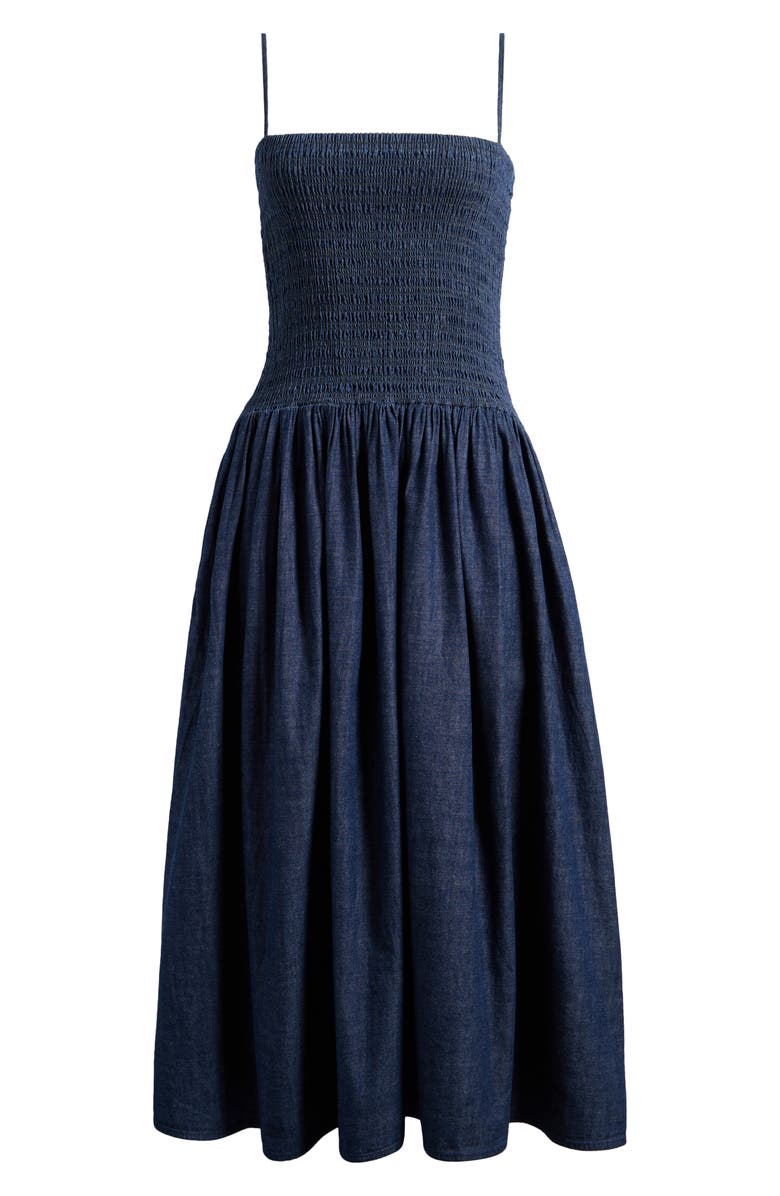 Madewell Smocked Midi Sundress, Alternate, color, Rinse Wash