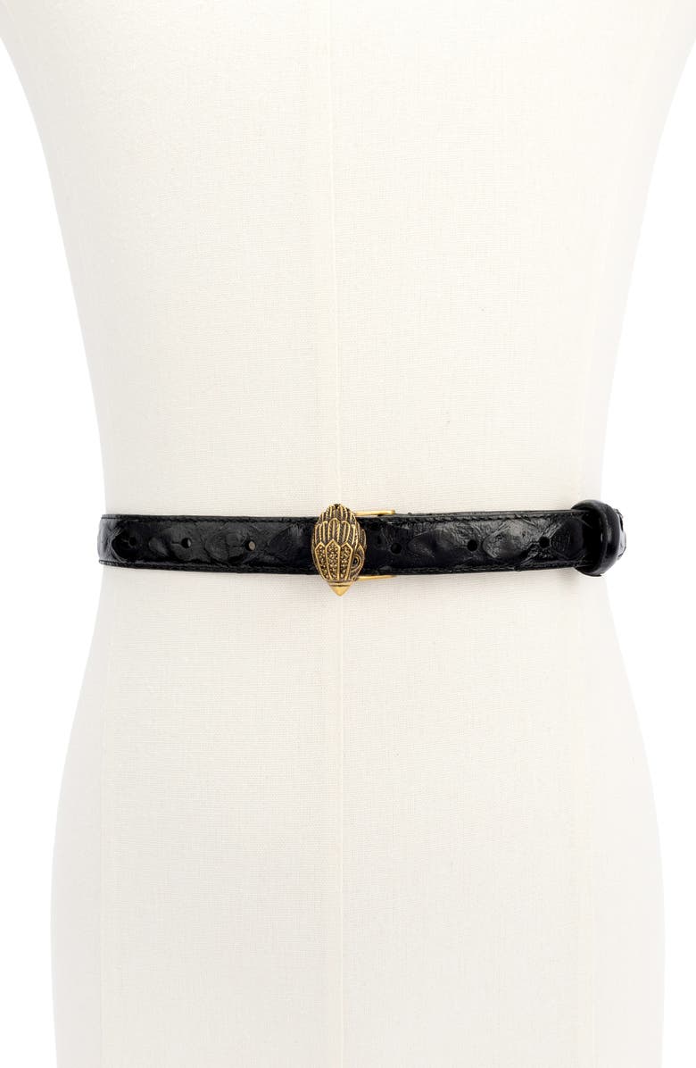 Kurt Geiger London Eagle Leather Belt, Main, color, Black Antique Brass