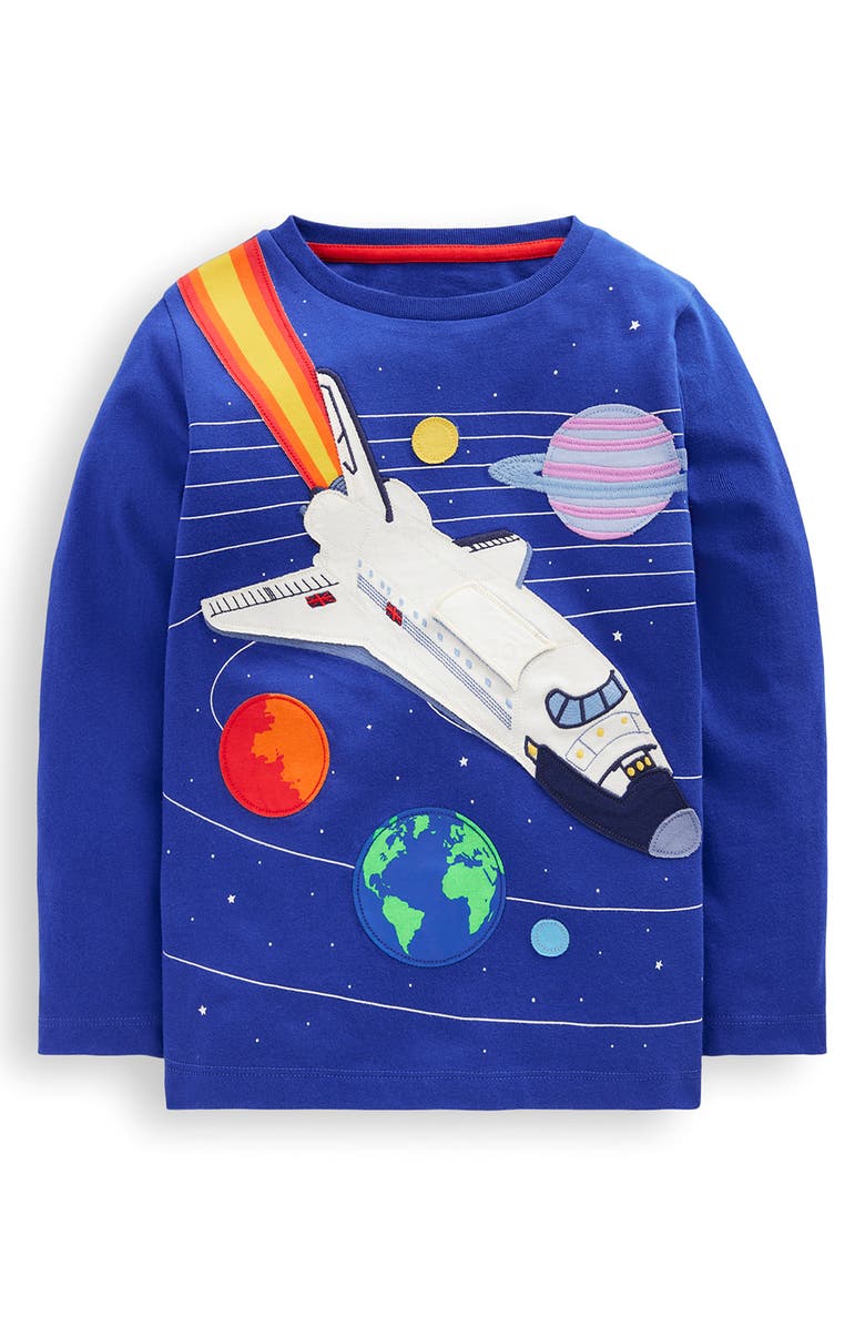 Mini Boden Kids' Space Shuttle Appliqué Lift the Flap Cotton Graphic T-Shirt, Main, color,