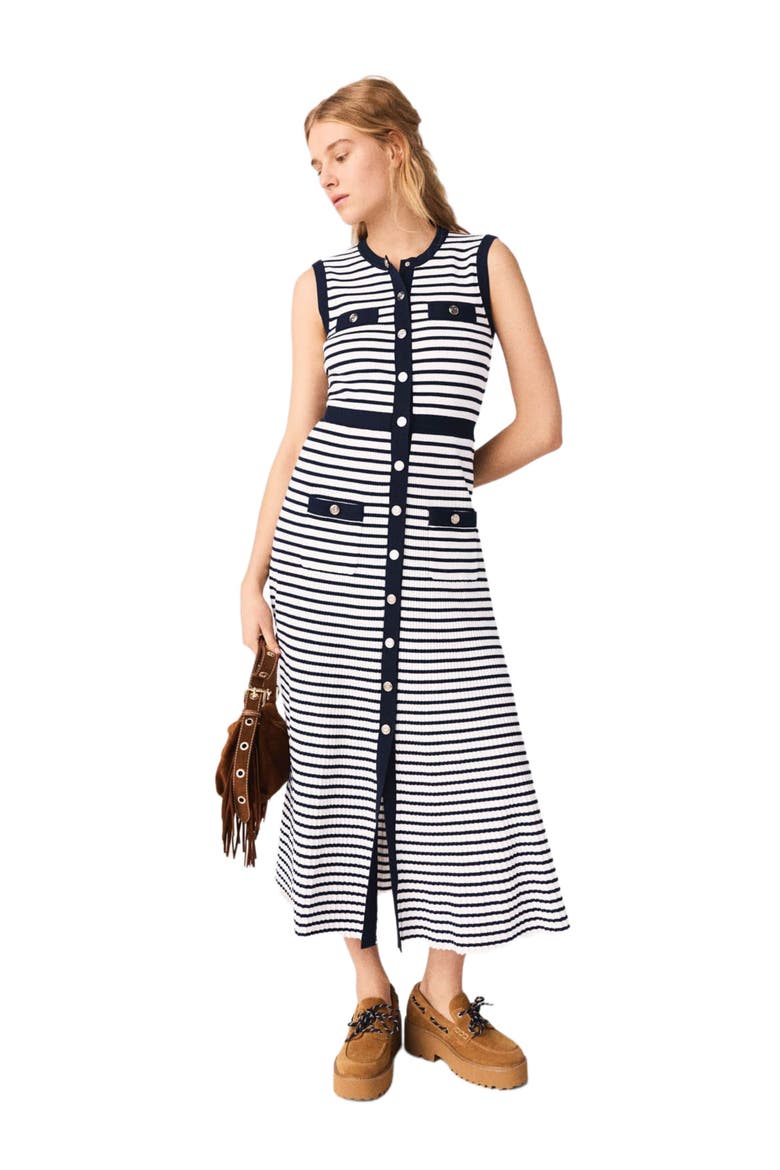 Breton stripe knit maxi dress, Alternate, color, Ecru/navy blue