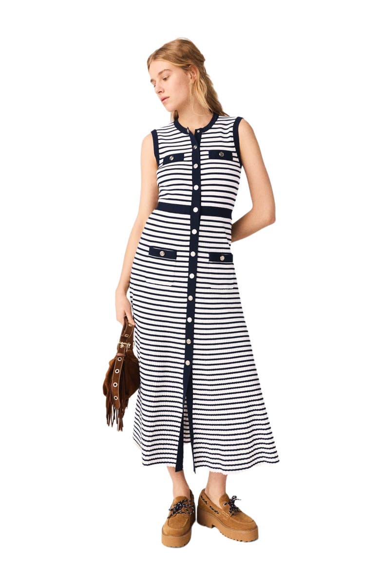 maje Breton stripe knit maxi dress, Alternate, color, Ecru/Navy Blue