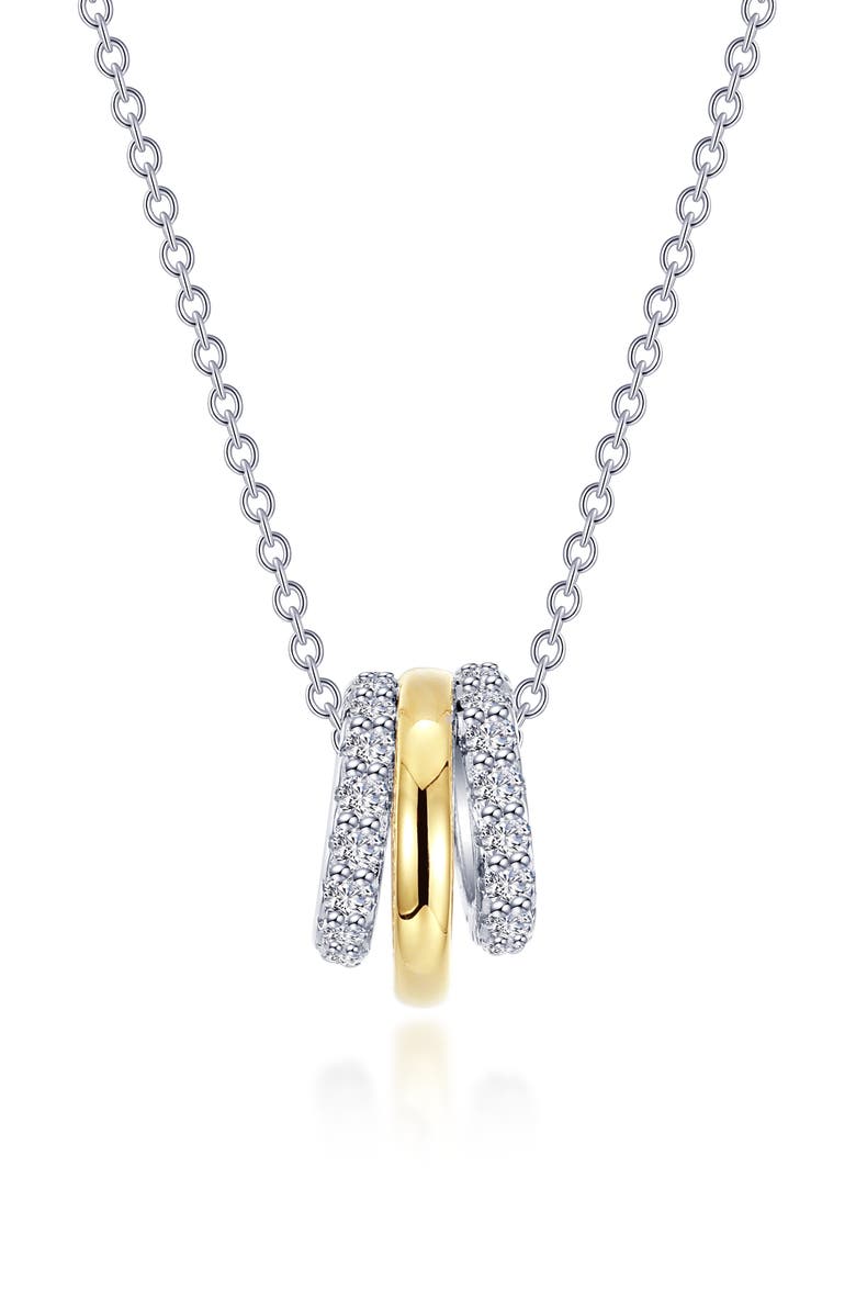 Lafonn Two-Tone Simulated Diamond Tube Charm Necklace, Main, color, Two Tone