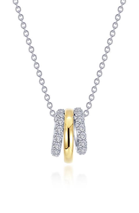 Two-Tone Simulated Diamond Tube Charm Necklace