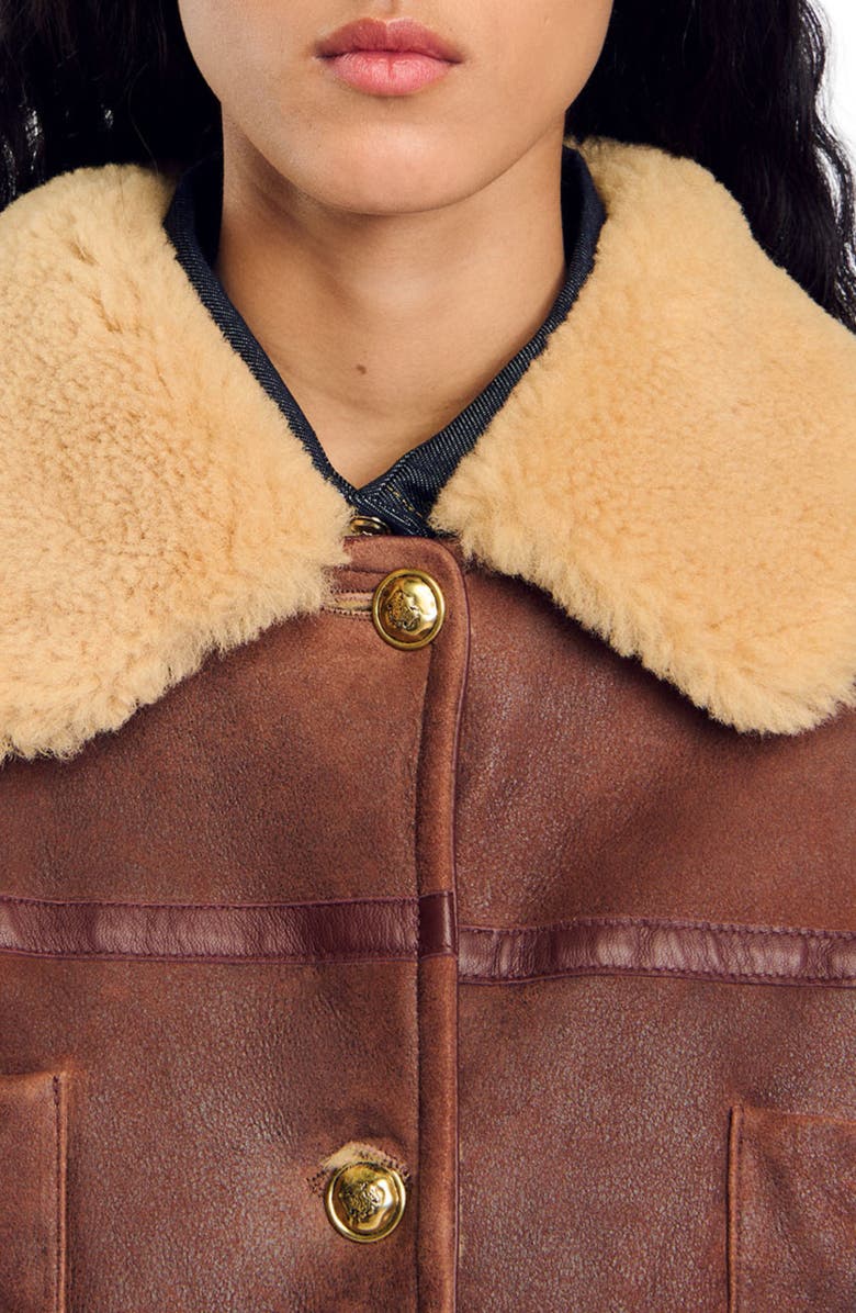 SANDRO Shearling jacket, Alternate, color, 