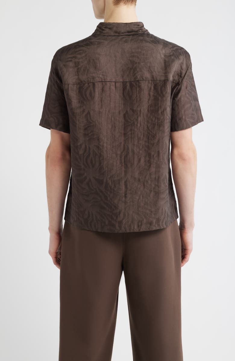 Open Edit Sunburst Jacquard Short Sleeve Button-Up Shirt, Alternate, color, Brown Cocoa