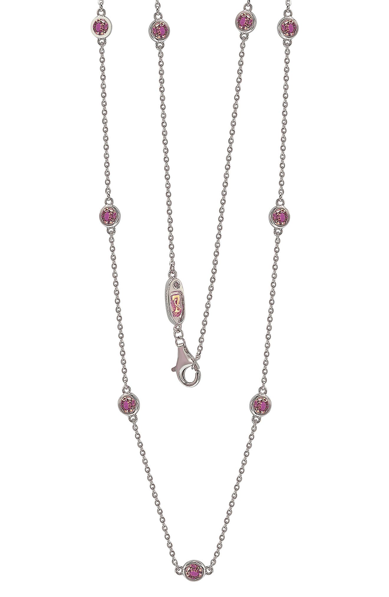 SUZY LEVIAN Sterling Silver Pink Sapphire Station Necklace