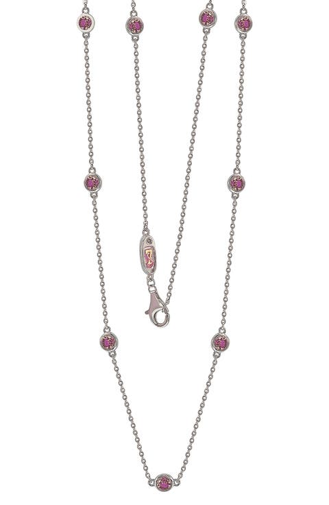 Sterling Silver Pink Sapphire Station Necklace