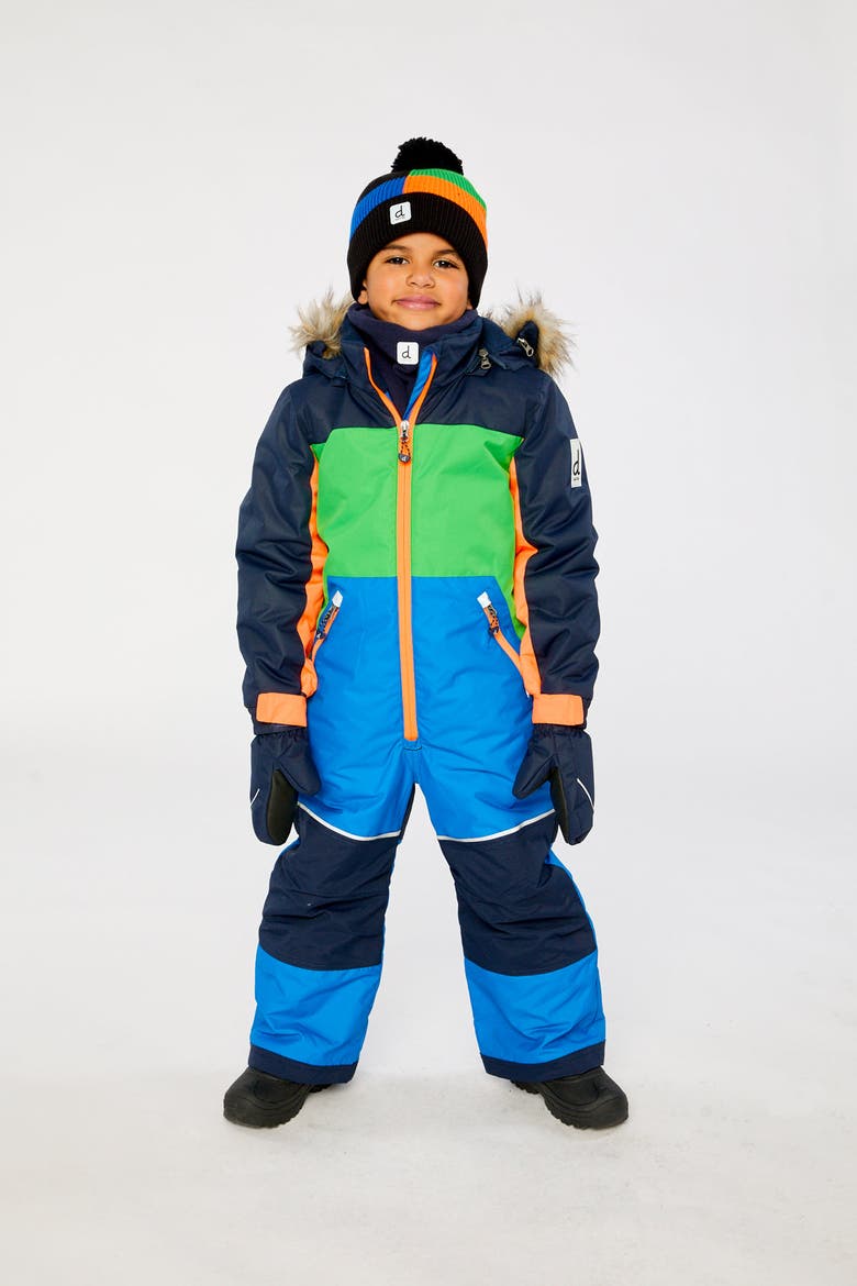 Discover Colorblock Detachable Hood One Piece Snowsuit, Alternate, color, Blue, Green and Orange