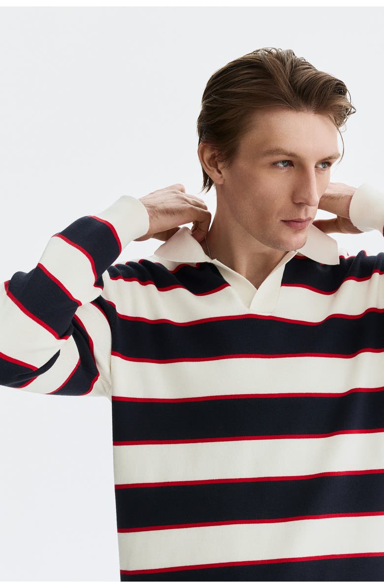 H&M Relaxed Fit Polo Shirt, Alternate, color, Navy Blue/Striped