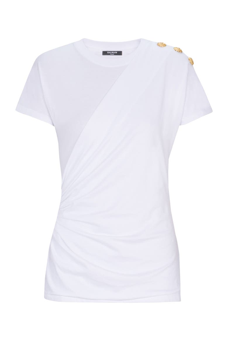Draped T-shirt with buttons, Alternate, color, white
