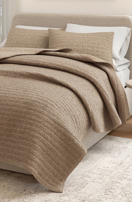 Woven & Weft Waffle Weave 3-piece Quilt Set In Brown
