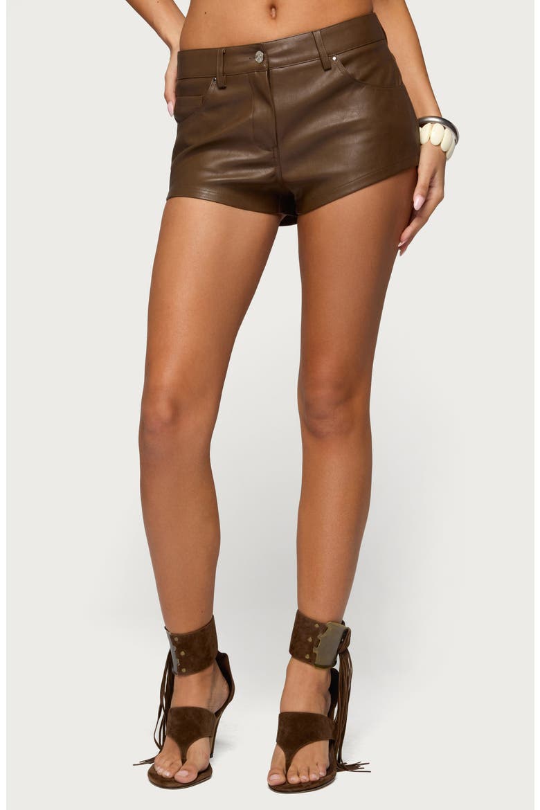 Faux Leather Micro Shorts, Main, color, BROWN