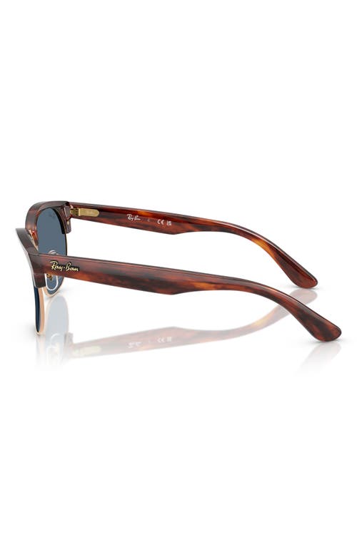 Ray Ban Clubmaster Reverse Sunglasses Striped Havana Frame Blue Lenses 51-21 In Dark Blue