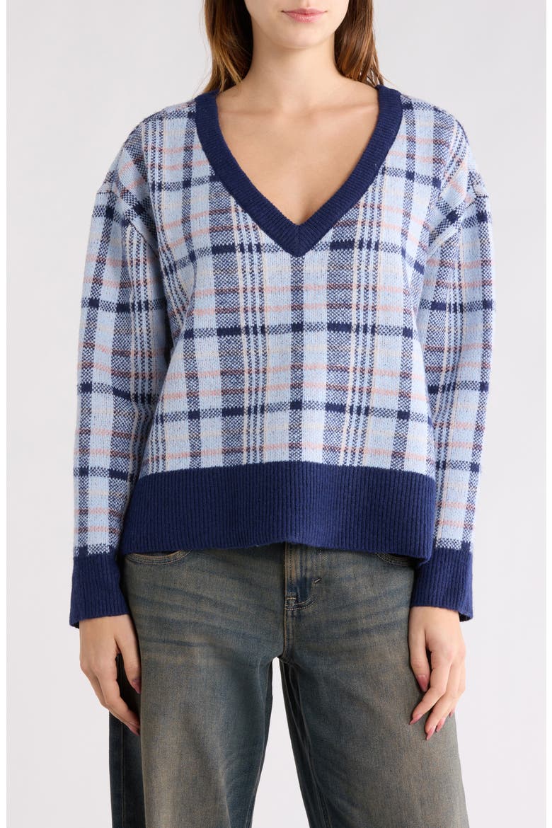 Eliza Plaid Sweater, Main, color, BLUE PLAID