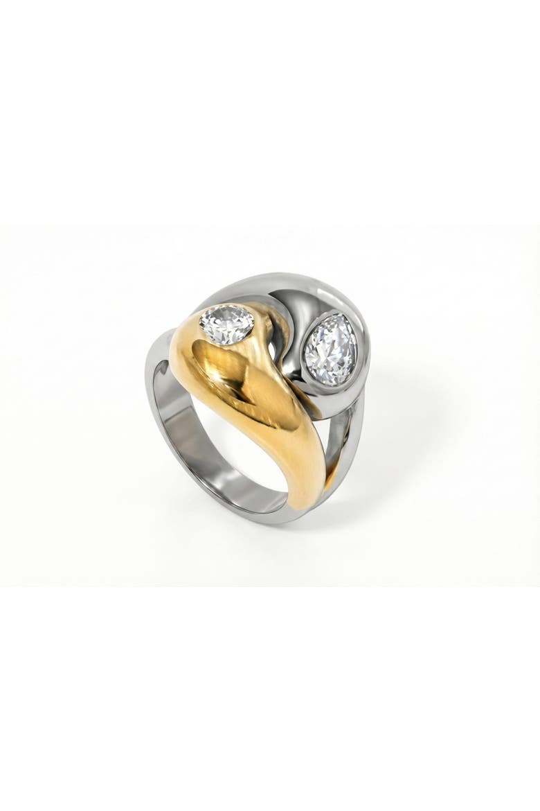 Modern Wave Ring with Two Tone Finish, Alternate, color, yellow
