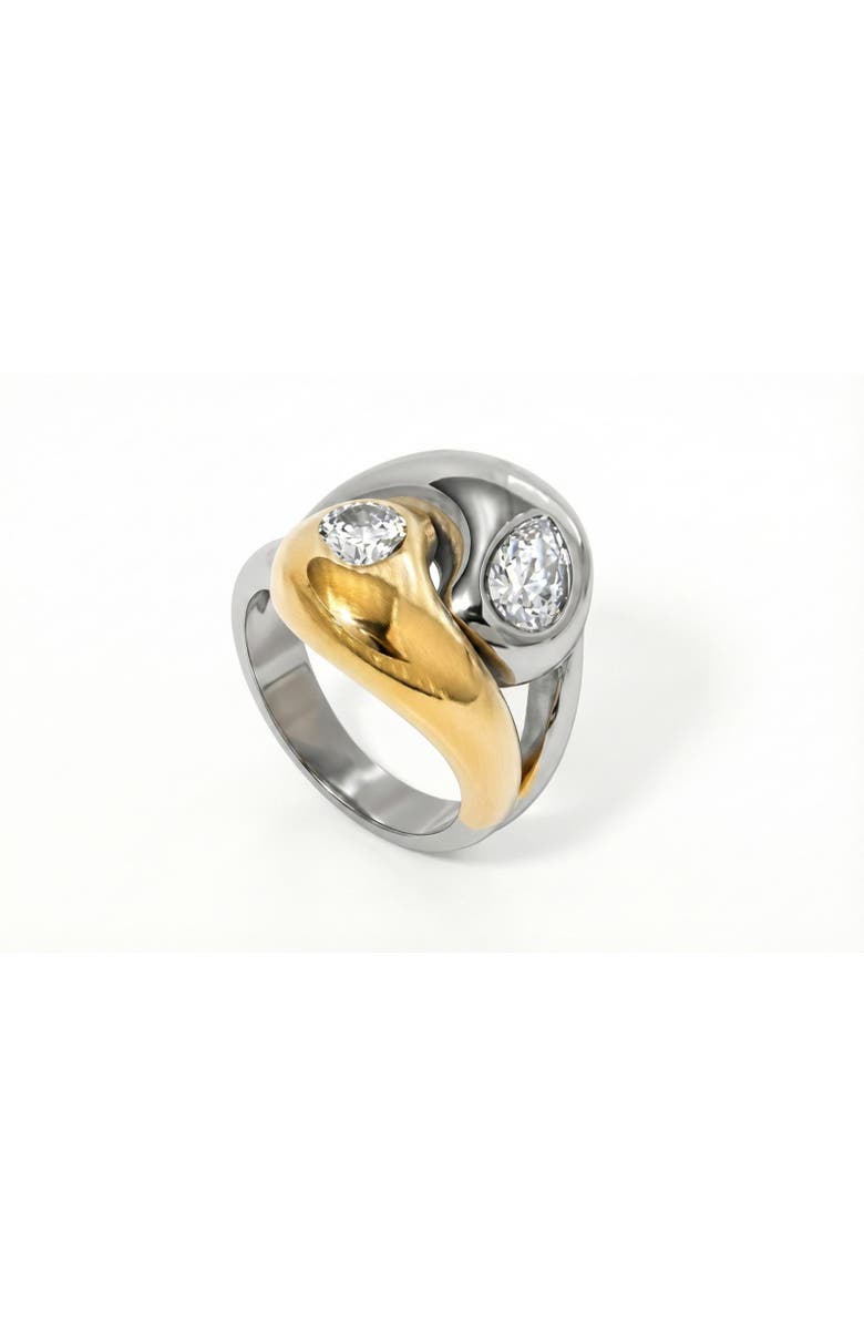 Gemini Jewelry Modern Wave Ring with Two Tone Finish, Alternate, color, Yellow