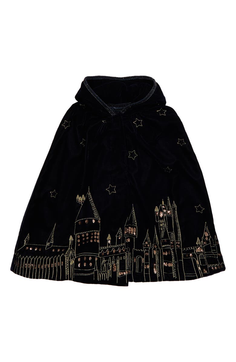 Mini Boden Harry Potter Protego Maxima Magical Embroidered Velvet Hooded Cloak, Main, color, 