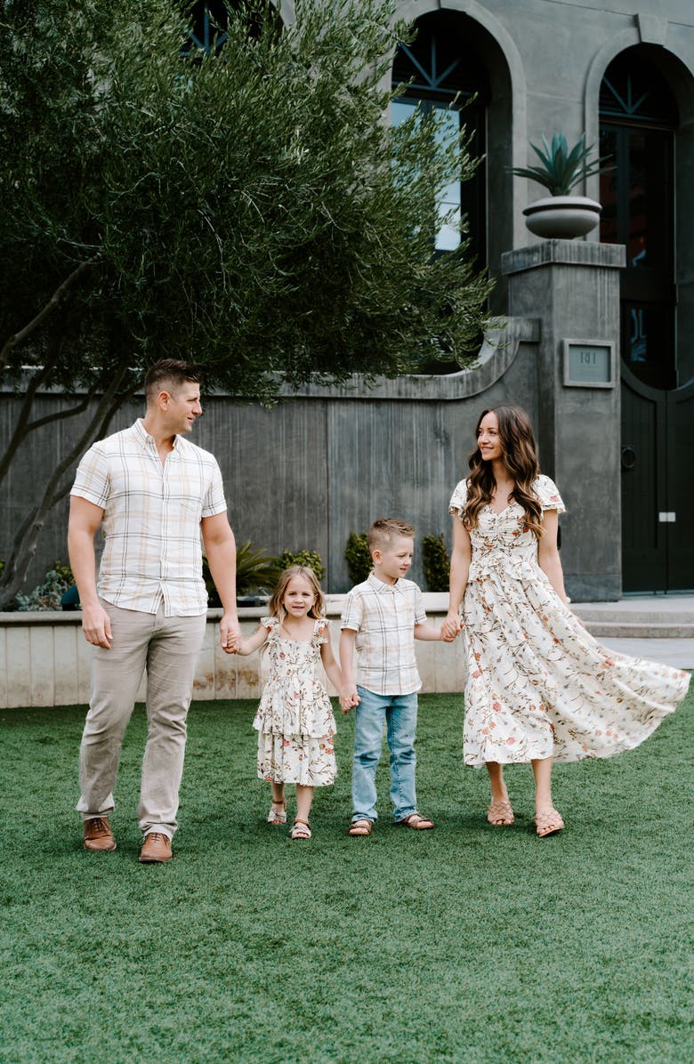 Nordstrom Family Moments Trim Fit Plaid Short Sleeve Linen Blend Button-Down Shirt, Alternate, color, 