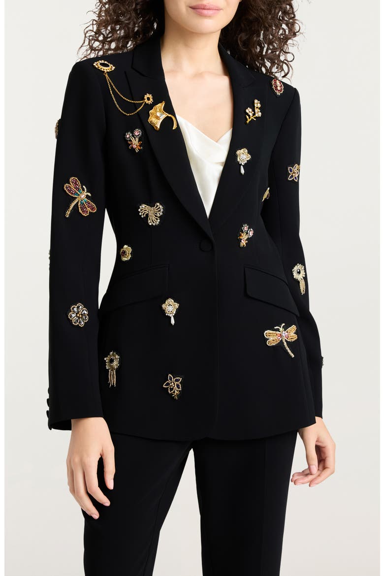Beaded Brooches Crepe Jacket, Main, color, BLACK