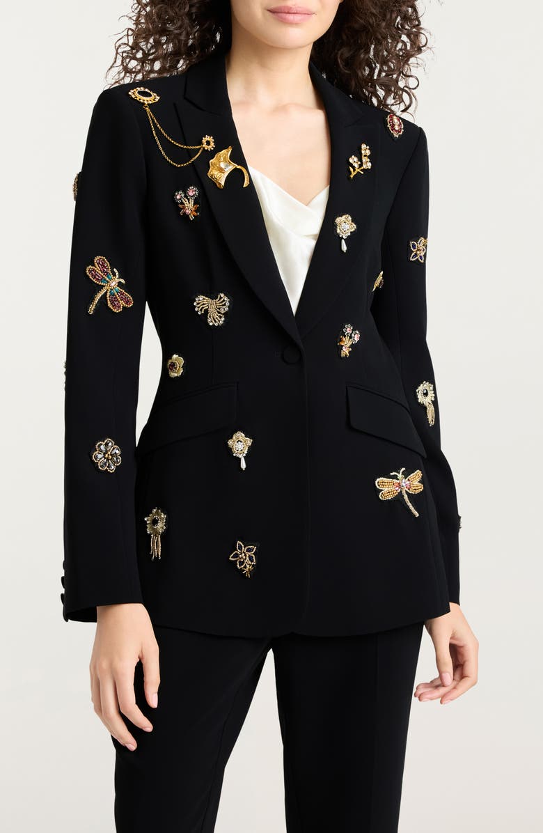 Cinq à Sept Beaded Brooches Crepe Jacket, Main, color, Black
